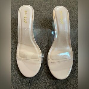 BAMBOO Clear Strap Nude Slide Mules